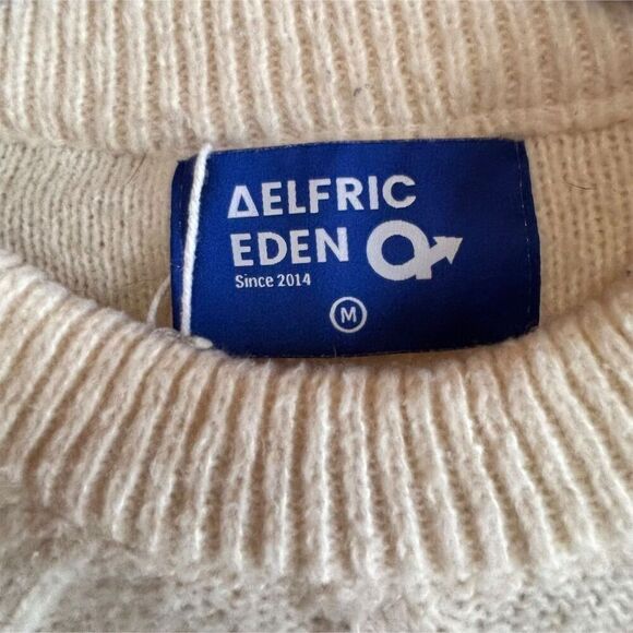 Aelfric Eden Unisex Beige Cable-Knit Crewneck Sweater Size M - Picture 4 of 5